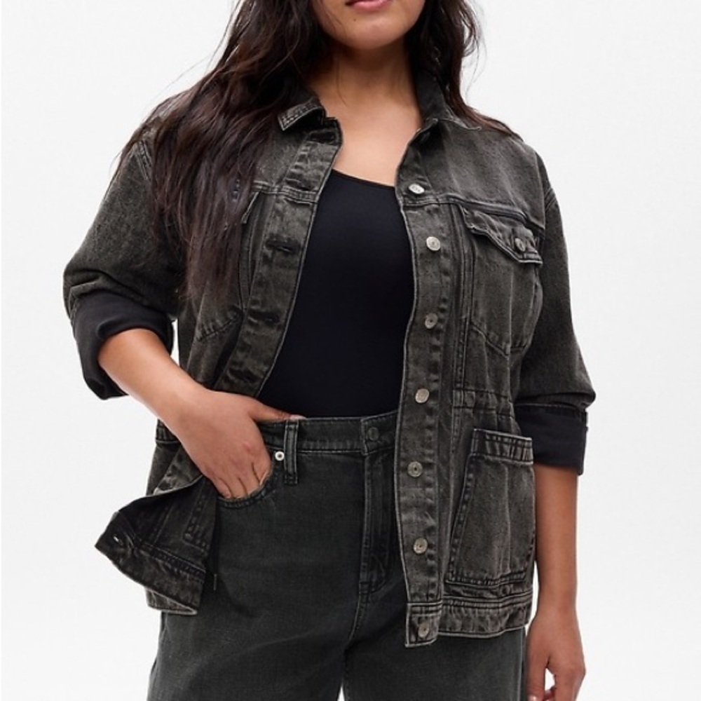 GAP Black Cinched Denim Jacket XXL NWT